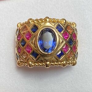 Ross Simons citrine, pink and blue sapphire ring 18kt gold - 925 Sterling silver